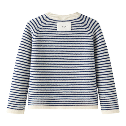Nautical Navy Blue Striped Merino Wool Jumper