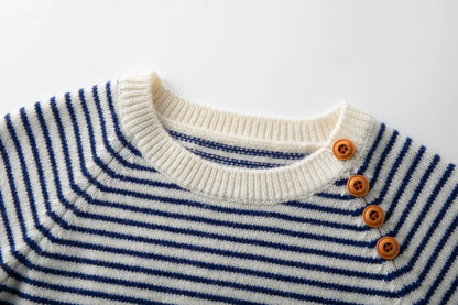 Nautical Navy Blue Striped Merino Wool Jumper